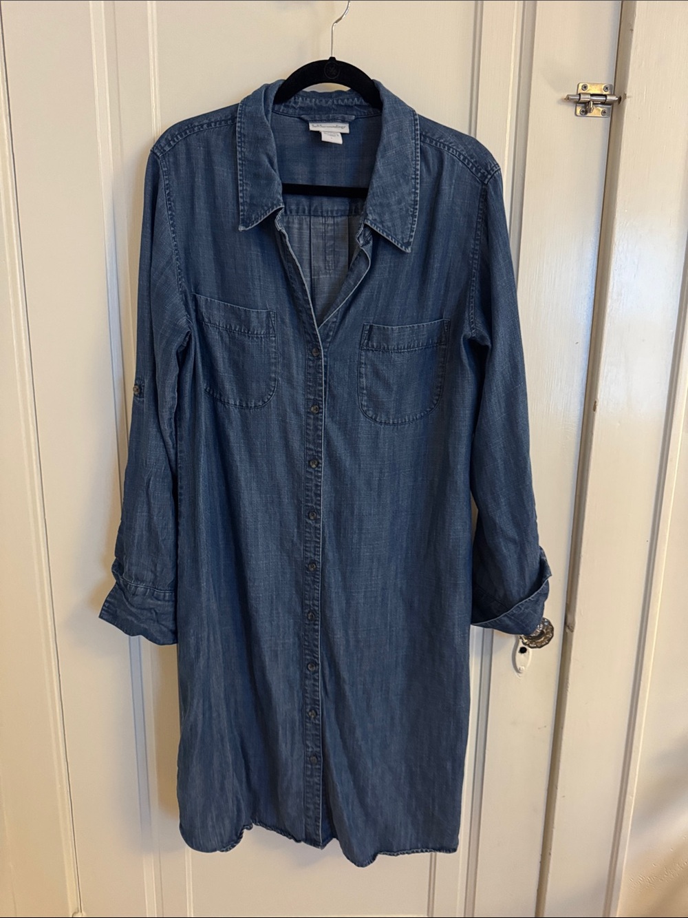Soft Surroundings Washed Chambray Shirt Dress - Blue